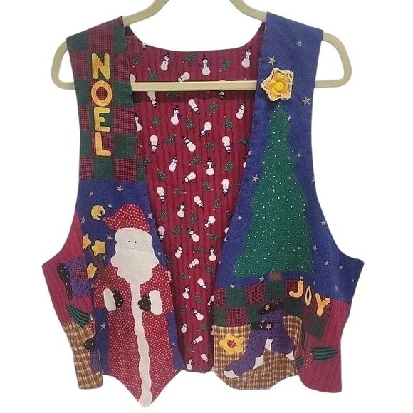 Vintage Handmade Reversible Santa Christmas Vest Snowman Size M/L‎ - Picture 1 of 11